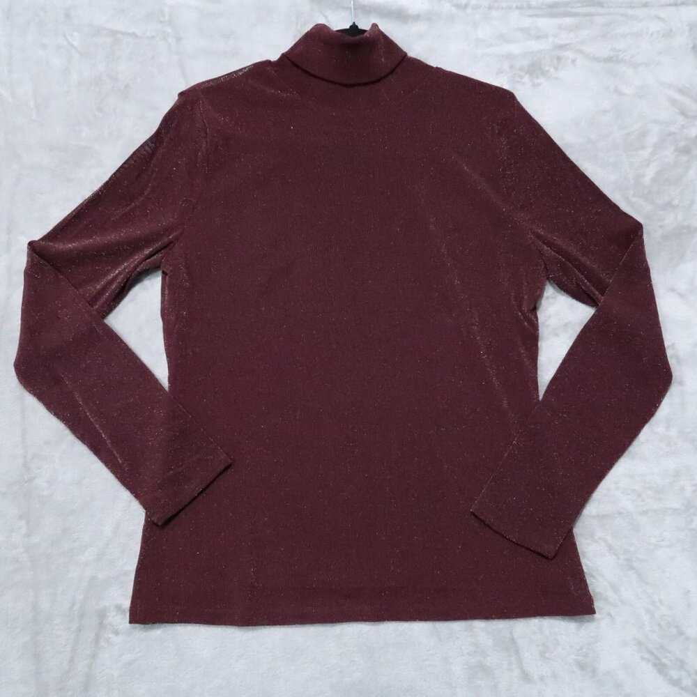 INC Sweater Womens L Purple Metallic Mesh Turtleneck Long Sleeve Party Cocktail